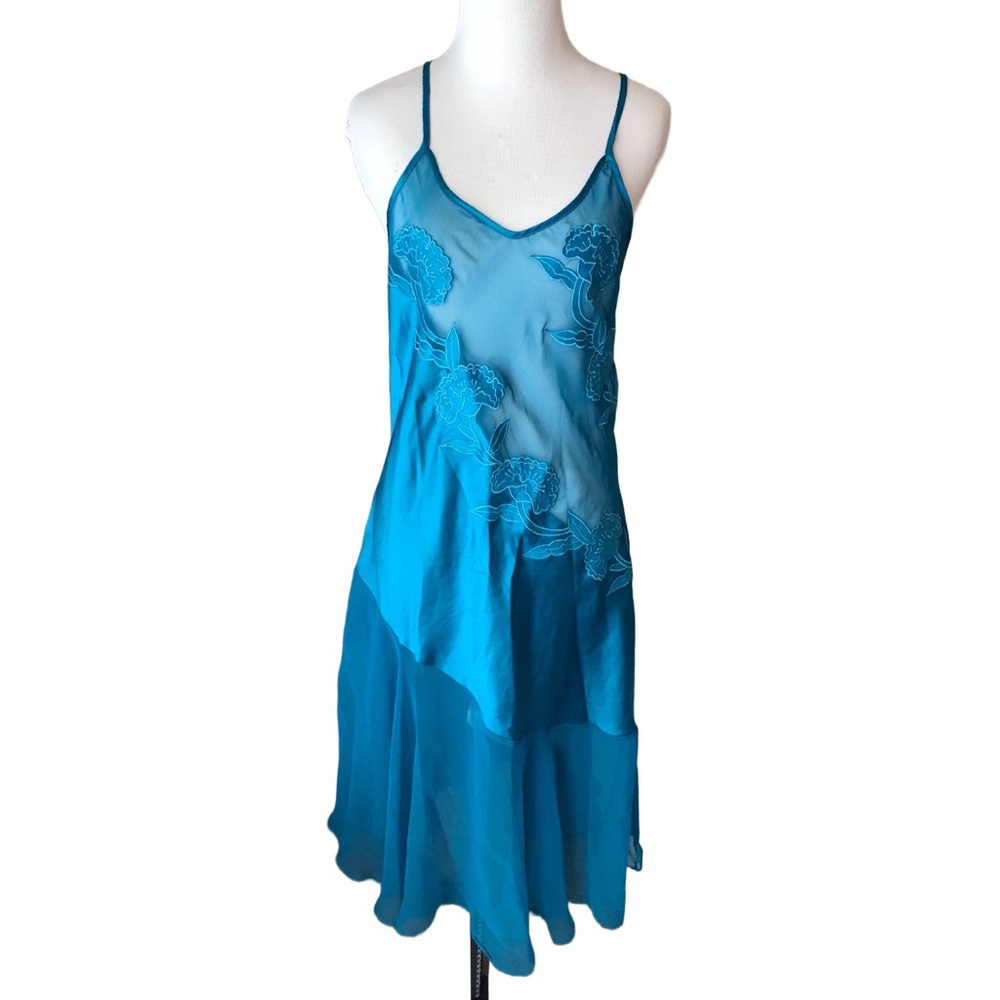 Vintage Teal Sheer Floral Slip Gold Label Victorias Secret